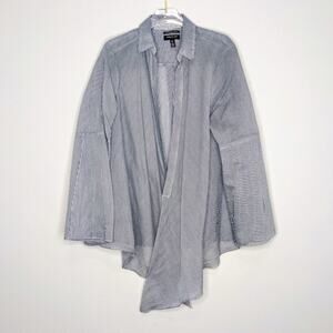 Kenneth Cole Striped Open Front Blouse Striped Sheer Split Bell Sleeve Size L